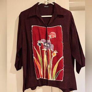 Elegant Burgundy Floral Blouse